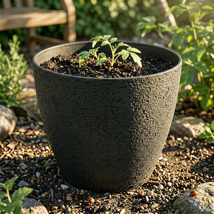 Solum Vitae 2PCS 9 Fon Stone Pattern Decorative Garden Vessel Tomato Seedling Close-up Texture Detail for Backyard Garden, Grey Premium Indoor Outdoor Planters for Gardening