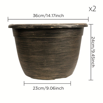 Solum Vitae Fon Classic Round Textured Flower Pots Size Display for Empty Pot,Premium Plant Pots for Gardening 14-in