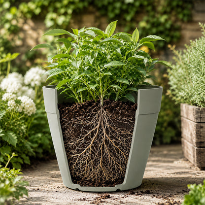 Solum Vitae 2PCS 12 Lux Wide Decorative Pots and Planters Basil Roots and Soil for Backyard Garden, Light Green Premium Indoor Outdoor Planters for Gardening