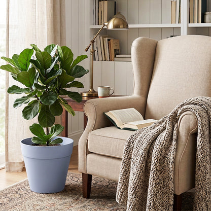 Solum Vitae 2PCS 12 Lux Wide Decorative  Pots and Planters Fiddle‑leaf Fig Front View for Reading Nook, Blue Premium Indoor Outdoor Planters for Gardening